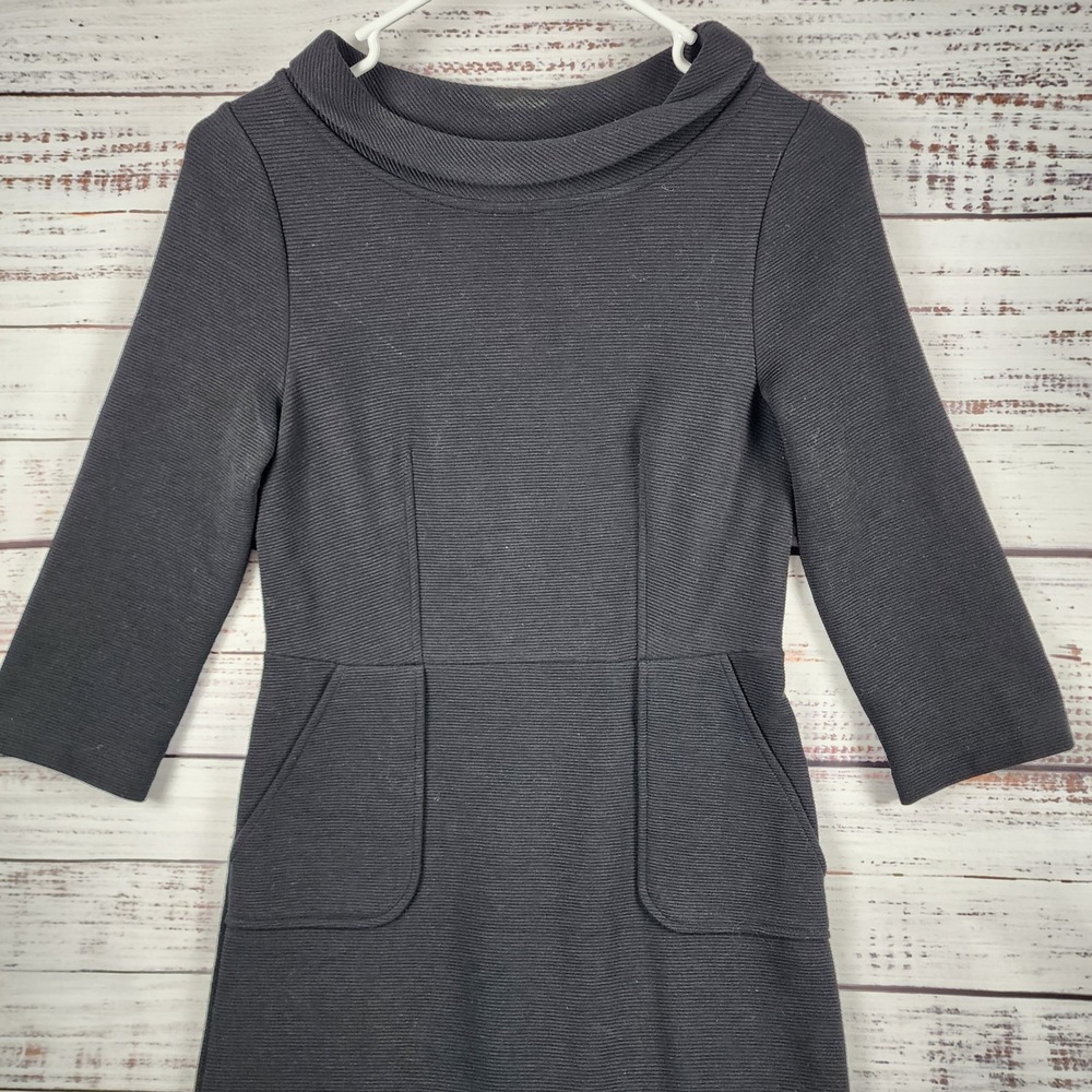 Boden Marion Ottoman Dress 2R Regular Navy Blue Ribbed Funnel Neck Pocket
